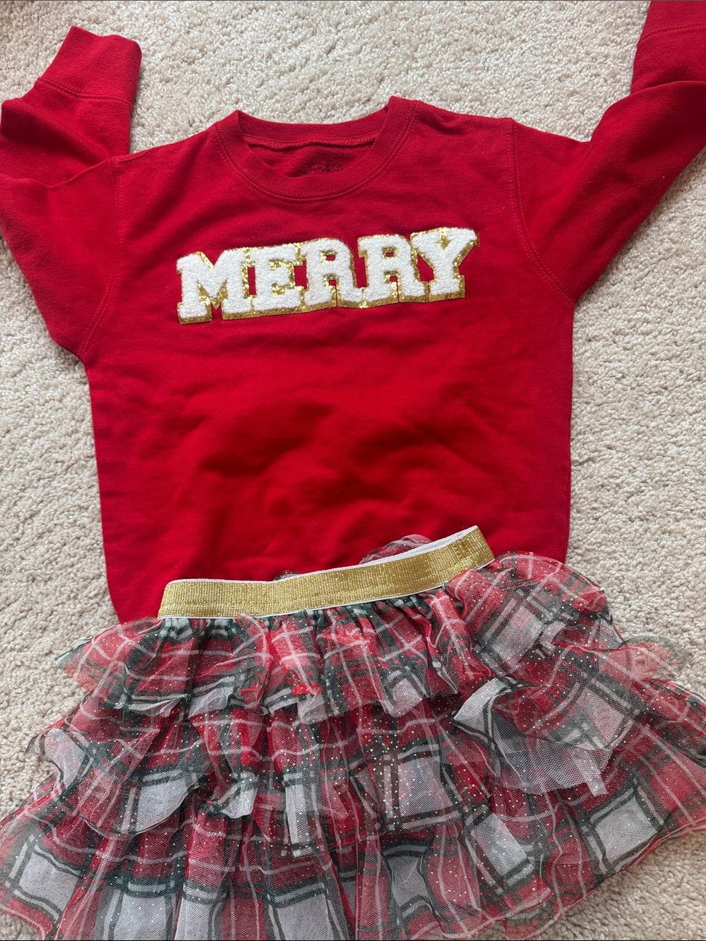 Kids 'Merry' Red Holiday Matching Set with Gold Trim